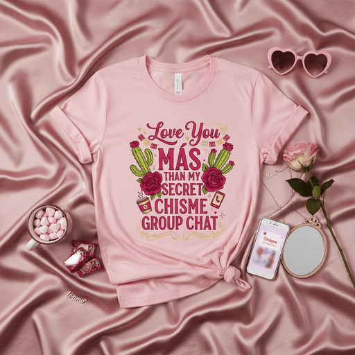 Love You Más Than My Secret Chisme Group Chat T-Shirt, Funny Spanglish Valentine's Day Shirt, Mexican Gift for Best Friend, Funny Latinx Shirt, Aesthetic Cactus and Rose Tee. Mexicada
