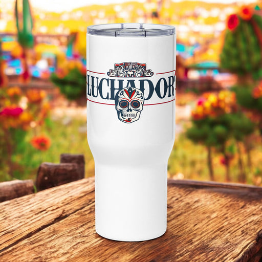 Luchador Exclusive Art Piece Travel Mug With Handle For Water, Iced Tee Or Coffee | Funny Cute Gift Idea Home Office Work | Mexican Spanish Pride | L1 Mexicada 25 oz