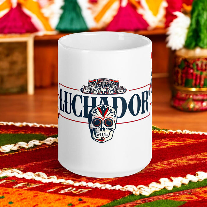 Luchador Exclusive Name Art Piece Home Office Work Coffee Mug Mexican Spanish Pride Gift Cup One-Of-A-Kind Calligraphy White Glossy Mug | L1 Mexicada 15 oz