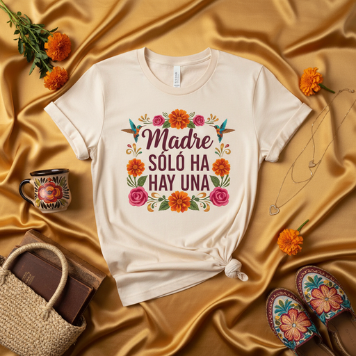 Madre Solo Hay Una Shirt, Spanish Mother's Day T-Shirt, Floral Mom Gift Tee, Latina Mama Shirt, Hummingbird Flowers Dia De Las Madres Tshirt Mexicada