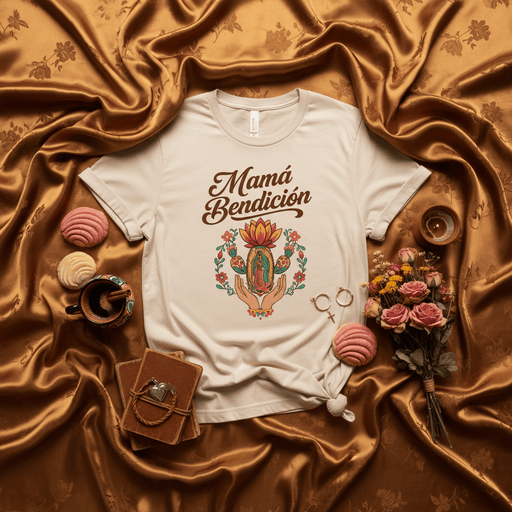 Mamá Bendición Shirt, Our Lady of Guadalupe Concha Pan Dulce T-Shirt, Virgen de Guadalupe Mama Tee, Floral Mexican Mother's Day Gift for Mom, Latina Boho Style Mexicada