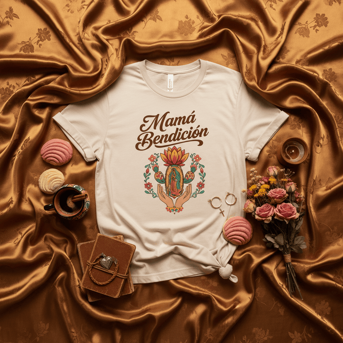 Mamá Bendición Shirt, Our Lady of Guadalupe Concha Pan Dulce T-Shirt, Virgen de Guadalupe Mama Tee, Floral Mexican Mother's Day Gift for Mom, Latina Boho Style Mexicada