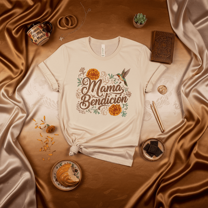 Mamá Bendición Shirt, Spanish Mother's Day Gift, Marigold Hummingbird Graphic Tee, Regalo para Mamá, Best Mom in the World Mug, T-shirt Unisex, Latina Mom Apparel, Cute Boho Design T-Shirt Mexicada
