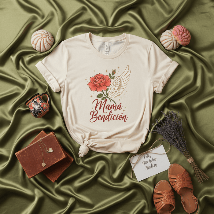 Mamá Bendición Spanish Mother's Day T-Shirt, Rose Wing Tee, Regalo para Mamá, Feliz Día de las Madres, Religious Mom Gift, Unisex Apparel, Latinx Culture Shirt, Minimalist Design Top, La Bendición Mom Shirt, Cute Motherhood Gift Mexicada