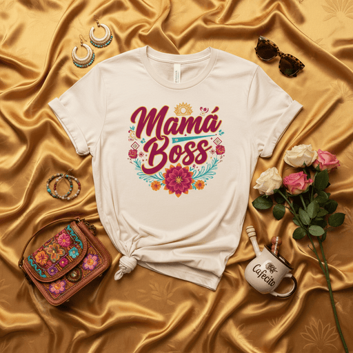 Mamá Boss Shirt, Mother's Day Fiesta Flowers T-Shirt, Funny Latina Mom Gift Tee, Spanish Quote Floral Graphic Unisex Top for Women, Casual Latinx Style Apparel, Cute Mexican Folk Art Inspired Present Mexicada
