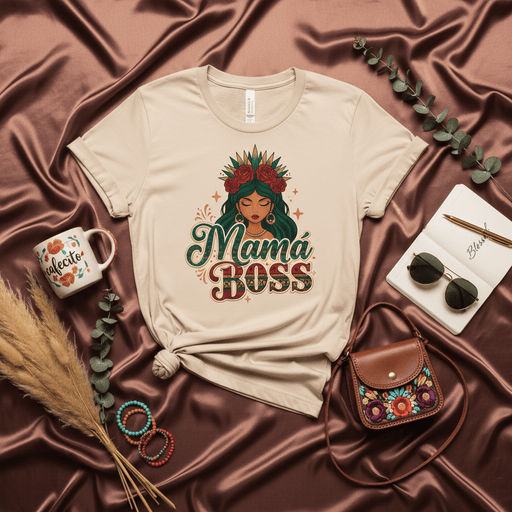 Mamá Boss T-Shirt, Latina Mom Gift, Mother's Day Shirt, Floral Queen Crown Design, Spanish Mom Life Tee, Dia de las Madres Gift, Boho Style Shirt for Women Mexicada