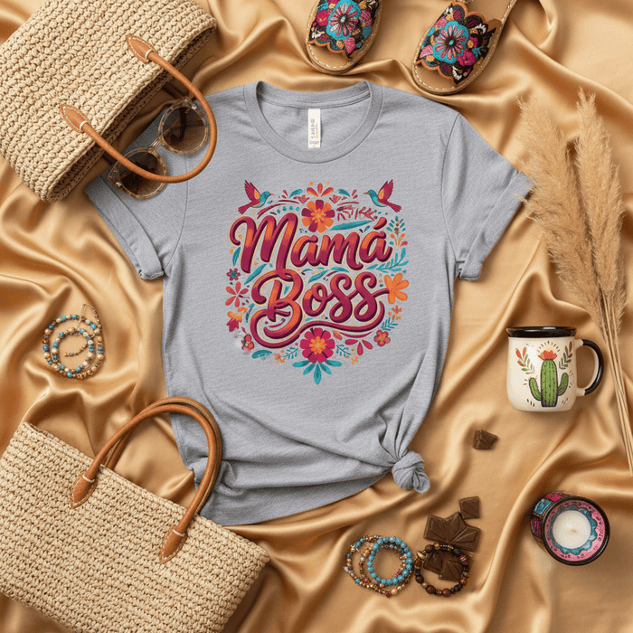 Mama Boss T-Shirt, Mother's Day Gift, Cute Floral Mom Tee, Bright Bohemian Graphic Shirt for Mom, Spanish Text Inspired Mama Clothing, Empowered Woman Top, Latina Mom Style, Gift for New Mother Mexicada