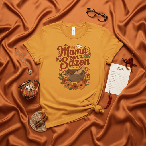 Mamá con Sazón T-Shirt, Mother's Day Gift, Latina Mom Cooking Shirt, Spanish Foodie Tee, Mexican Cuisine Lover Apparel, Family Recipe Graphic Shirt, Unisex Mexicada