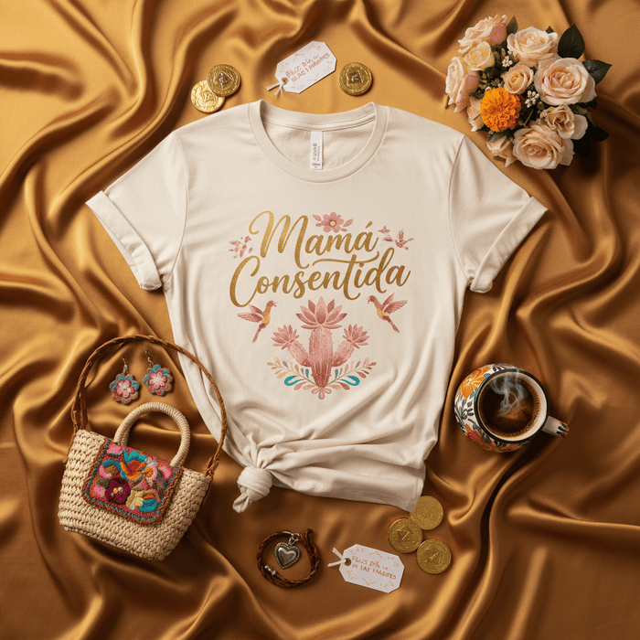 Mamá Consentida T-Shirt para Mujer, Regalo del Día de las Madres, Playera de Cactus y Colibríes, Diseño Floral, Camiseta Unisex con Frase en Español, Idea de Regalo para Mamá Especial Mexicada