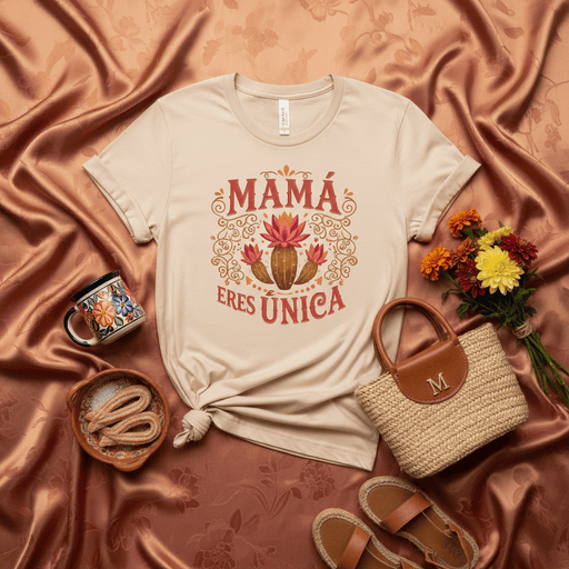 Mamá Eres Única Cactus Flower T-Shirt, Mother's Day Gift Tee, Spanish Quote Shirt, Unique Mom Fiesta Apparel, Cute Floral Desert Graphic Unisex Shirt Mexicada