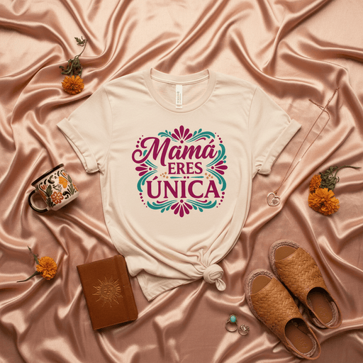 Mama Eres Única T-Shirt, Mother's Day Gift, Unique Mom Shirt, Spanish Quote Tee, Latina Mama Apparel, Floral Design Mother's Tee, Día de la Madre Shirt, Gift for Latina Mom, Pink and Teal Design Shirt Mexicada