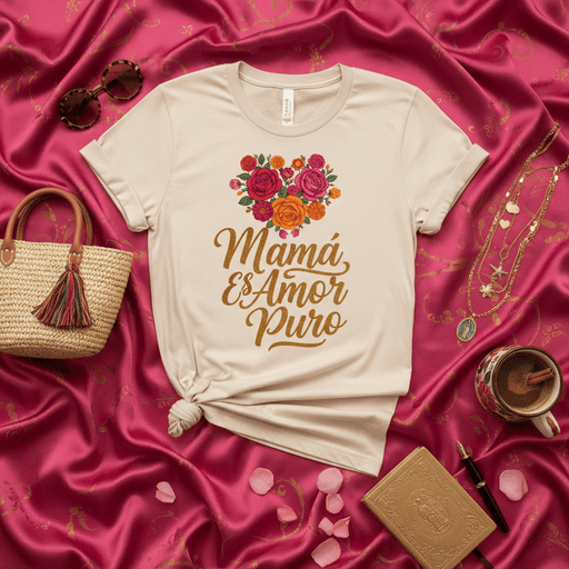 Mamá Es Amor Puro Shirt, Spanish Mother's Day Gift, Floral Heart Mama Tee, Latina Mom Life T-Shirt, Motherhood Love Top, Best Mom Ever Gift for Her, Cute Rose Graphic T-Shirt for Women, Hispanic Heritage Celebration Apparel Mexicada