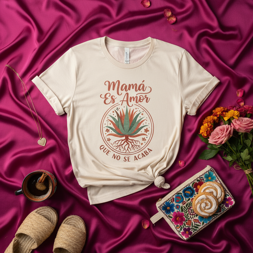 Mamá Es Amor Que No Se Acaba T-Shirt, Mother's Day Gift, Spanish Language Tee, Agave Plant Graphic Shirt, Inspirational Latina Mom Apparel, Unisex Fit, Beige Color, Roots Design for Endless Love Mexicada