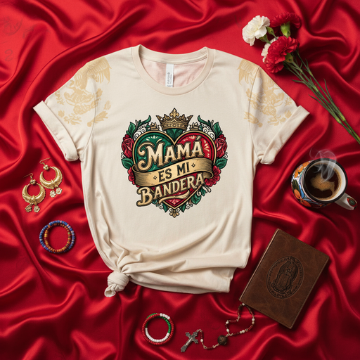 Mamá Es Mi Bandera T-Shirt: Mother's Day, Mexican Heritage, Eagle Crest Design, Heart, Crown, Floral Banner, Viva Mexico, Gift for Mom, Latina Apparel, Family Love, Cultural Pride Tee Shirt, Unisex Fit. Mexicada