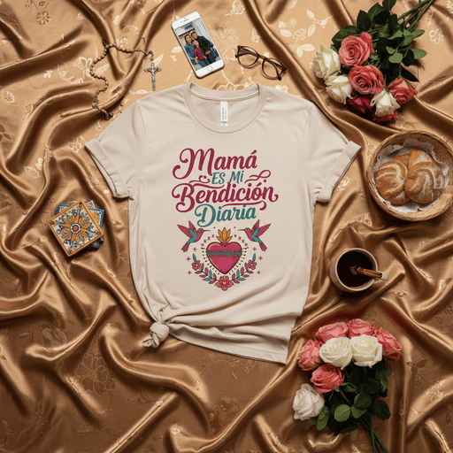 Mamá Es Mi Bendición Diaria Corazón Sagrado Colibríes Camiseta Unisex de Manga Corta Regalo para el Día de la Madre y Cumpleaños Mexicada