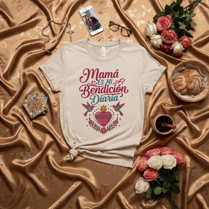 Mamá Es Mi Bendición Diaria Corazón Sagrado Colibríes Camiseta Unisex de Manga Corta Regalo para el Día de la Madre y Cumpleaños Mexicada