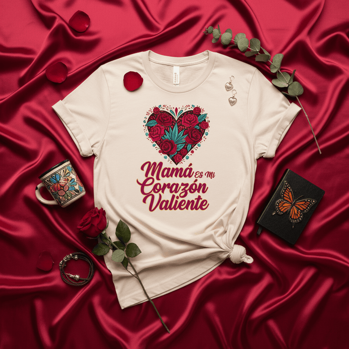 Mamá es Mi Corazón Valiente T-Shirt | Spanish Mother's Day Shirt with Floral Heart Design | Regalo para Mamá | Camiseta para el Día de las Madres Mexicada