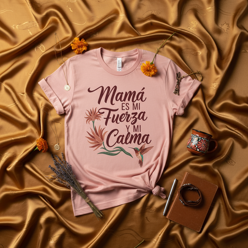 Mamá Es Mi Fuerza Y Mi Calma Camiseta Unisex, Día de la Madre Regalo para Mamá, Hummingbird Floral Spanish Quote T-Shirt, Camisa de Cita Inspiradora, Ropa para Mujer Mexicada