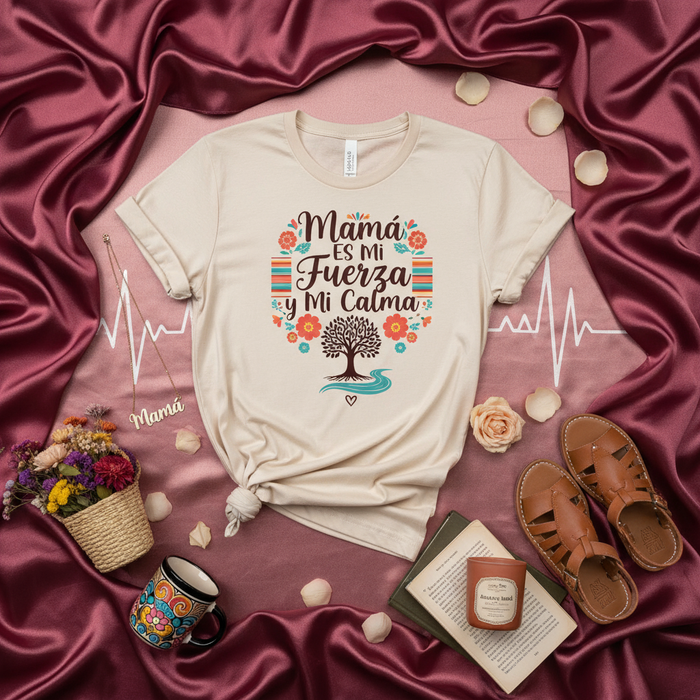 Mamá Es Mi Fuerza Y Mi Calma Camiseta Unisex, Regalo Día de la Madre, Floral, Árbol de la Vida, Shirt para Mamás, Spanish Mom Tee, Inspiracional, Familia. Mexicada