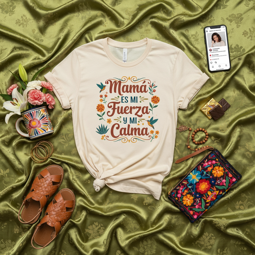 Mamá Es Mi Fuerza Y Mi Calma T-Shirt, Mother's Day Gift Tee, Spanish Quote Mom Shirt, Floral Design Latinx Apparel, Día de la Madre Present for Mama, Inspirational Latina Graphic Top Mexicada