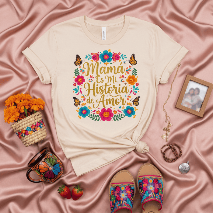 Mamá Es Mi Historia de Amor T-Shirt, Mother's Day Gift for Mom, Floral Butterfly Design, Spanish Quote Tee, Latina Mom Shirt, Dia de las Madres, Women's or Unisex T-shirt. Mexicada
