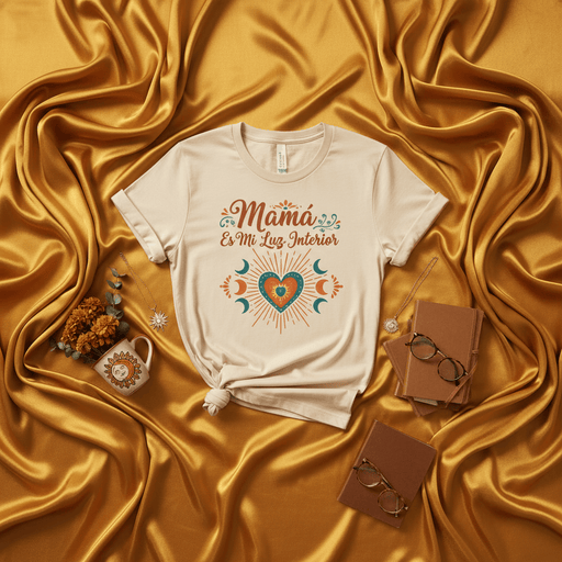 Mamá Es Mi Luz Interior Boho Sun Moon Heart T-Shirt, Celestial Spanish Mother's Day Gift Tee, Spiritual Mommy Shirt, Mystical Bohemian Style Top for Her Mexicada