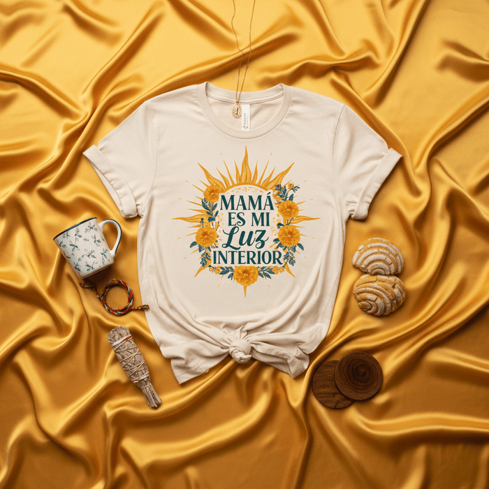 Mamá Es Mi Luz Interior T-Shirt, Spanish Mother's Day Gift, Inspirational Mom Tee, Floral Sunbeam Graphic Shirt, Latina Mama Gift, Feliz Dia De Las Madres Present Mexicada