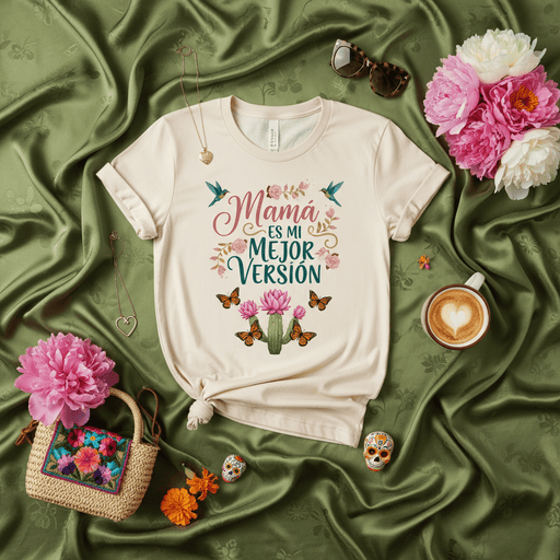 Mamá Es Mi Mejor Versión T-Shirt, Spanish Mother's Day Shirt, Floral Cactus Hummingbird Butterfly Tee, Día De Las Madres Gift for Mom, Cute Latina Mom Life Outfit, Women's Birthday Gift Idea Mexicada