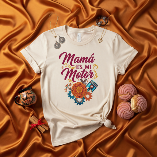 Mamá Es Mi Motor T-Shirt, Mother's Day Spanish Tee, Mechanical Flower Gear Piston Graphic, Mom is My Engine Shirt, Mexican Heritage Gift Idea, Unisex Hispanic Family Apparel Mexicada