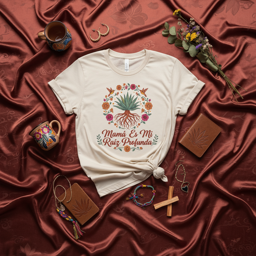 Mamá Es Mi Raíz Profunda T-Shirt, Mother's Day Gift, Agave Plant Roots, Hummingbird Floral Crown Tee, Botanical Spanish Quote Shirt, Family Heritage Love Top, Unisex Fiesta Graphic Apparel Mexicada