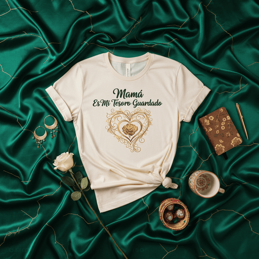 Mamá Es Mi Tesoro Guardado T-Shirt, Mother's Day Gift, Spanish Mom Shirt, Golden Rose Heart Design, Regalo para Mamá, Mexican Mom Tee, Latina Mother Apparel Mexicada