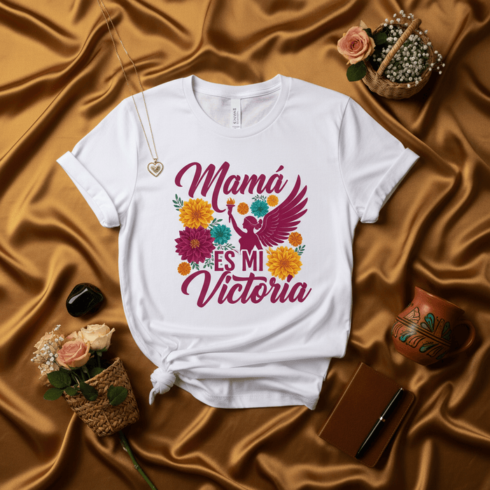 Mamá Es Mi Victoria T-Shirt, Spanish Mom My Victory Tee, Mother's Day Gift, Religious Angel Wing Floral Graphic Shirt, Latinx Latina Mama Birthday Present Unisex Adult Apparel Mexicada