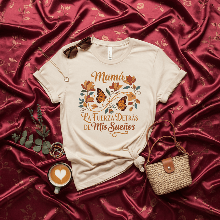 Mamá La Fuerza Detrás de Mis Sueños T-Shirt, Spanish Mother's Day Gift, Floral Butterfly Graphic Tee, Regalo para Mamá, Bohemian Unisex Shirt Mexicada