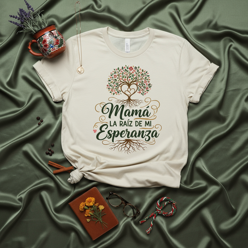 Mamá La Raíz De Mi Esperanza Camiseta Unisex, Regalo para Mamá, Día de las Madres, Árbol de la Vida Corazón Floral, Raíces Familiares, Amor de Madre, T-Shirt Español, Regalo Latino, Playera. Mexicada