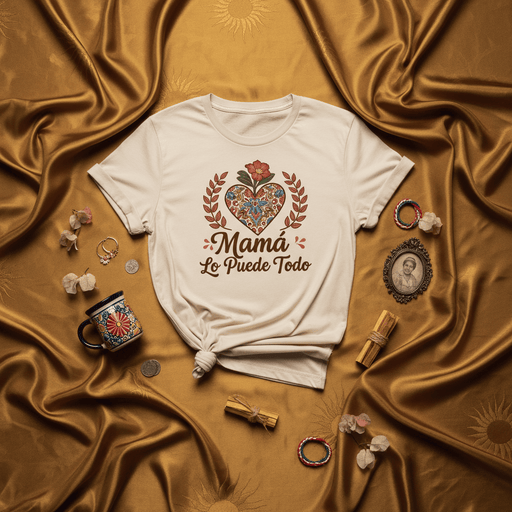 Mamá Lo Puede Todo T-Shirt, Mexican Sacred Heart Shirt, Floral Heart Design, Gift for Mom, Día de las Madres, Spanish Phrase Tee, Mother's Day, Unisex, Latina Heritage, Cultural Aesthetic, Boho Style Mexicada