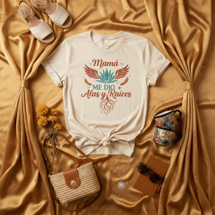 Mamá Me Dio Alas y Raíces Shirt, Spanish Mom Gift, Mother's Day Tee, Mexican Agave Plant Wings Roots Graphic T-Shirt, Motherhood Latina Apparel, Regalo para Mamá Mexicada