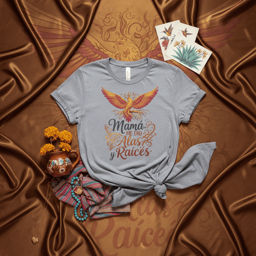 Mamá Me Dio Alas y Raíces Shirt, Spanish Mom Gift, Mothers Day Tee, Phoenix Bird, Hispanic Heritage, Mexicana Mama T-Shirt, Motherhood Love, Regalo para Mamá, Mexican Culture Apparel Mexicada