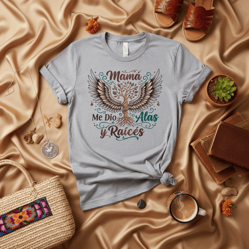 Mamá Me Dio Alas y Raíces Shirt, Tree of Life Wings T-Shirt, Mother's Day Gift Tee, Spanish Quote Unisex Family Heritage Top, Meaningful Present for Mom, Mama, Abuela, or Loved One Mexicada
