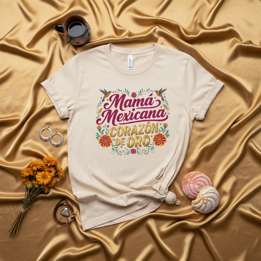 Mamá Mexicana Corazón de Oro T-Shirt, Mother's Day Gift for Mexican Mom, Spanish Text Tee, Floral Hummingbird Graphic Shirt for Latina Mother, Regalo para Mamá Mexicana. Mexicada