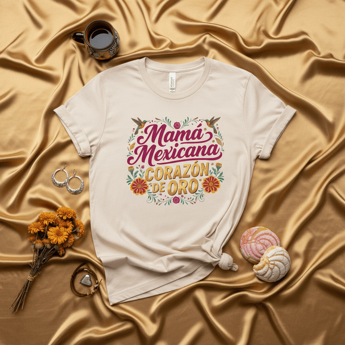 Mamá Mexicana Corazón de Oro T-Shirt, Mother's Day Gift for Mexican Mom, Spanish Text Tee, Floral Hummingbird Graphic Shirt for Latina Mother, Regalo para Mamá Mexicana. Mexicada