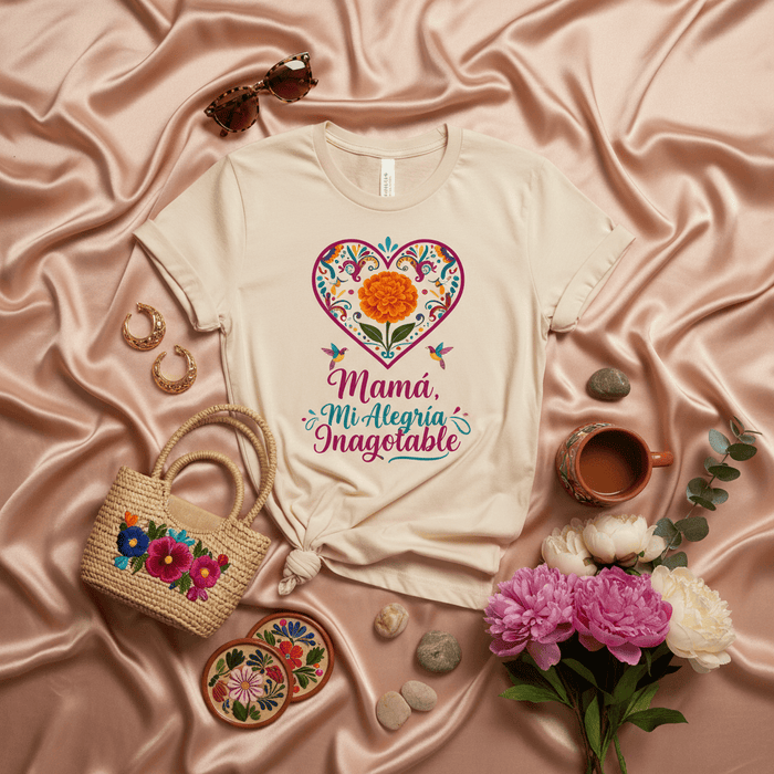 Mamá Mi Alegría Inagotable Shirt, Mexican Floral Heart Mama T-Shirt, Mother's Day Gift Tee, Spanish Quote Mom Life, Latina Mom Apparel, Unending Joy Love Gift for Her Mexicada