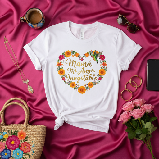 Mamá Mi Amor Inagotable T-Shirt, Día de la Madre Regalo, Hummingbird Floral Heart Tee, Camisa Española Para Mamá, Mother's Day Gift for Mom. Mexicada