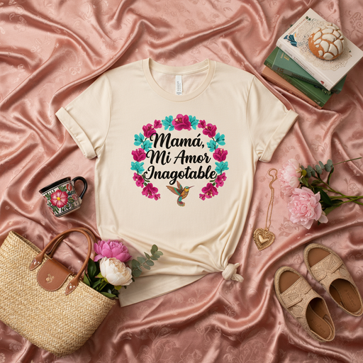 Mamá, Mi Amor Inagotable T-Shirt, Spanish Mother's Day Gift Tee, Unending Love Floral Hummingbird Shirt, Mama Birthday Present, Cinco de Mayo Outfit, Latina Mom Appreciation Top Mexicada
