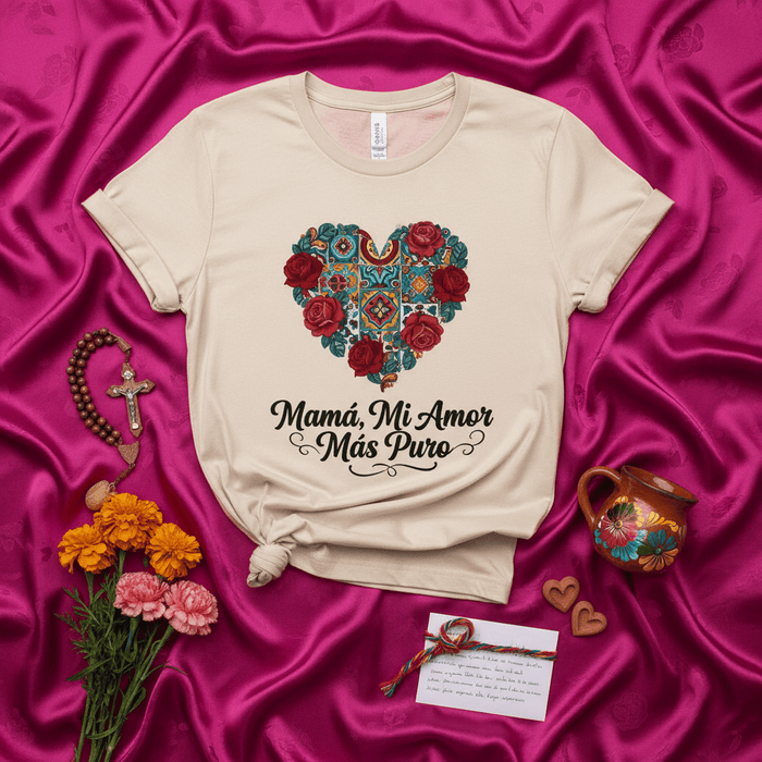Mamá, Mi Amor Más Puro T-Shirt, Mexican Talavera Heart & Red Roses Tee, Mother's Day Gift for Mom, Floral Love Graphic Shirt, Spanish Phrase Top, Cultural Inspired Apparel Mexicada