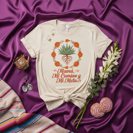Mamá, Mi Camino y Mi Meta Agave Marigold T-Shirt, Raíces Mexicanas Unisex Tee, Regalo para Mamá Latina, Floral T-Shirt, Mexican Heritage Gift Mexicada