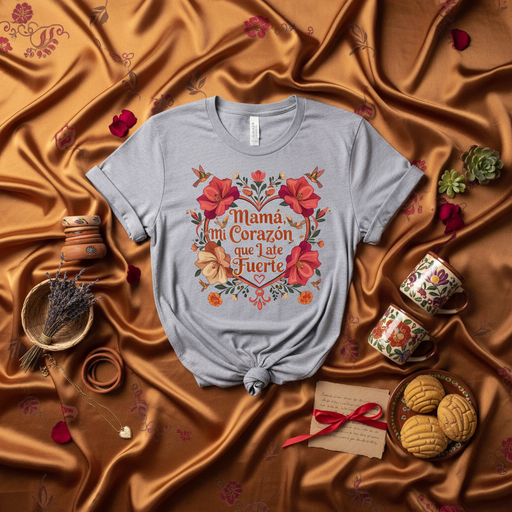 Mamá Mi Corazón Que Late Fuerte T-Shirt, Día de las Madres Regalo, Floral Hummingbird Heart Design, Spanish Mother's Day Tee, Latina Mom Gift Idea Mexicada