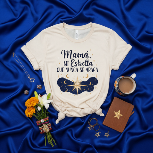 Mamá, Mi Estrella Que Nunca Se Apaga T-Shirt, Celestial Star Moon Mom Tee, Spanish Mother's Day Gift, Shirt for Latina Mom, Constellation Design Unisex Shirt Mexicada