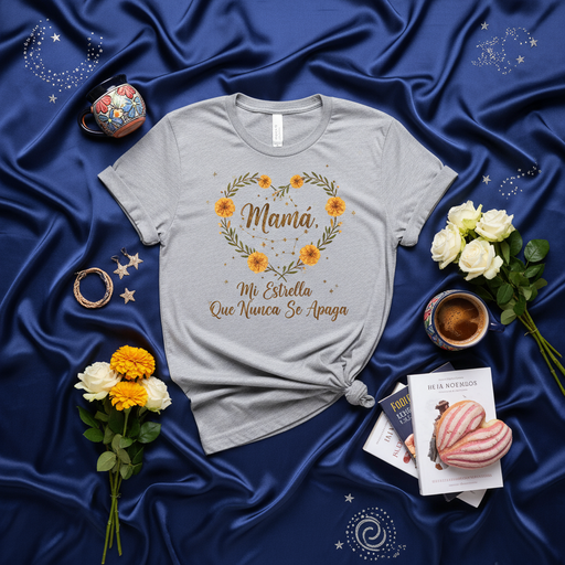 Mamá Mi Estrella Que Nunca Se Apaga T-Shirt, Mother's Day Gift Tee, Spanish Quote Mom Shirt, Floral Heart Design, Gift for Latina Mom, Birthday Present for Mama, Spanish Language Apparel, Women's/Unisex Shirt Mexicada