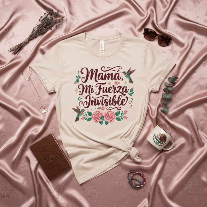 Mamá Mi Fuerza Invisible T-Shirt | Spanish Mother's Day Gift | Floral Hummingbird Tee for Mom | Latina Mama Shirt | Mexican Heritage Spanish Quote T-Shirt Mexicada