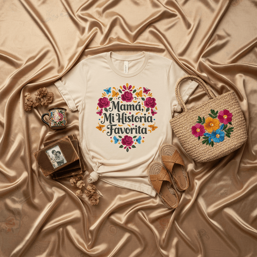 Mamá, Mi Historia Favorita Floral T-Shirt, Mother's Day Gift, Spanish Language Tee, Mama Shirt, Mexican Mom Gift, Dia de las Madres, Unisex Apparel, Latinx Family Love Top, Cute Floral Graphic  **Character Count:** 237 Mexicada